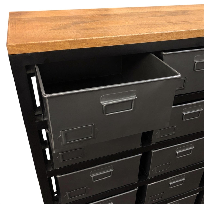 Yosemite Home Decor Storage Solid Metal & Mango Wood Cabinet in Deep Gray