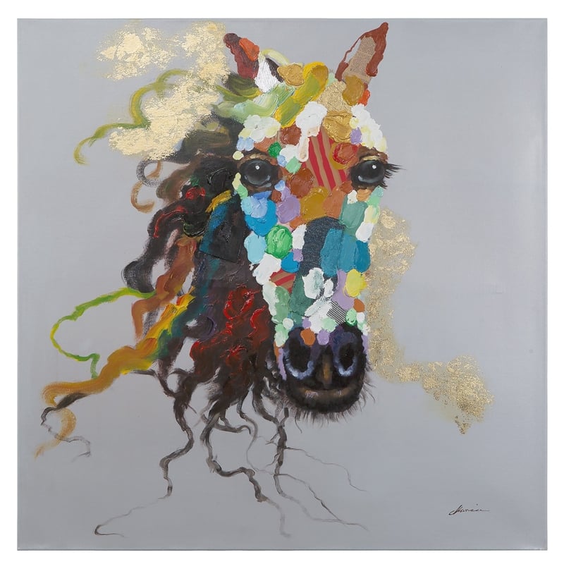 Yosemite Home Decor 'Horse of an Abstract Color' Fabric Canvas in Multi-Color
