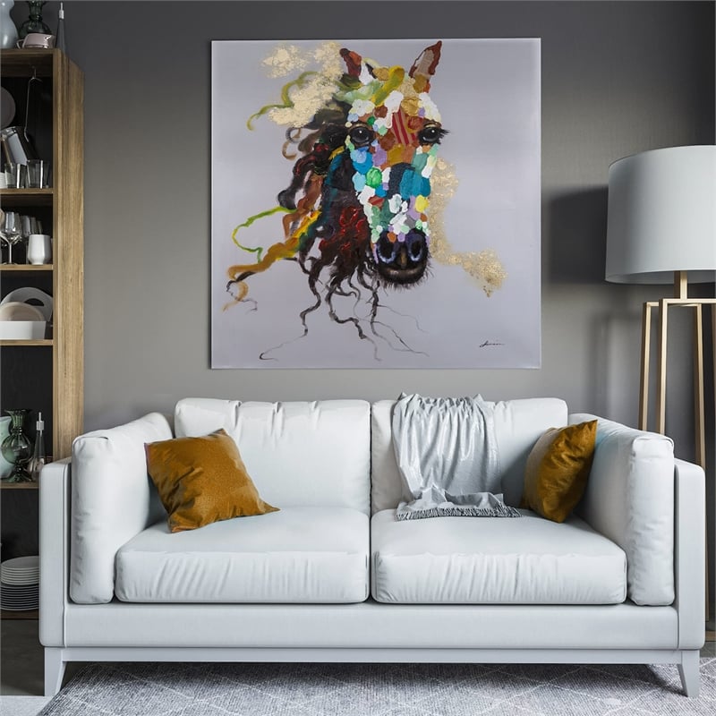 Yosemite Home Decor 'Horse of an Abstract Color' Fabric Canvas in Multi-Color