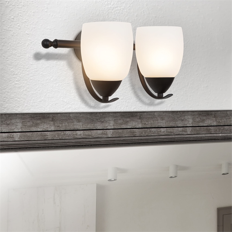 Yosemite Home Decor Mirror Lake 2 Lights Vanity with White Etched Glass
