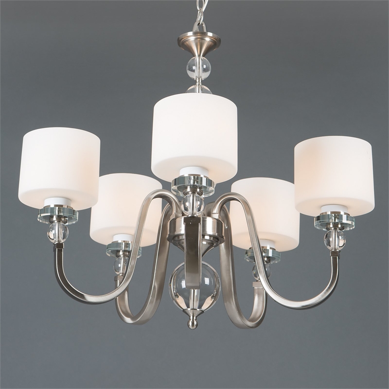 Yosemite Home Decor Mitchell Peak 5 Light Chandelier in Satin Steel/Dove White