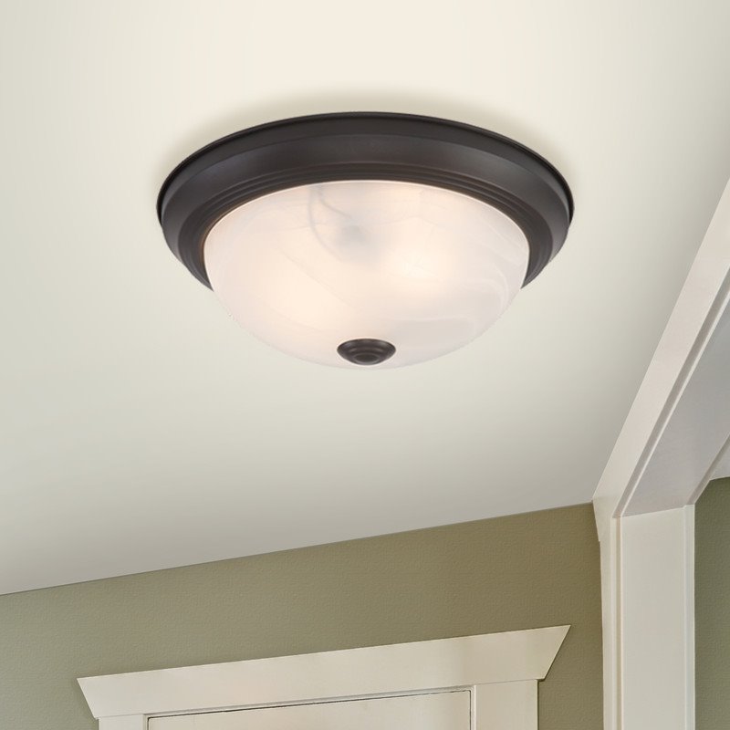 Yosemite Home Decor 2 Lights Flush Mount in Oil Rubbed Bronze with Marble Glass