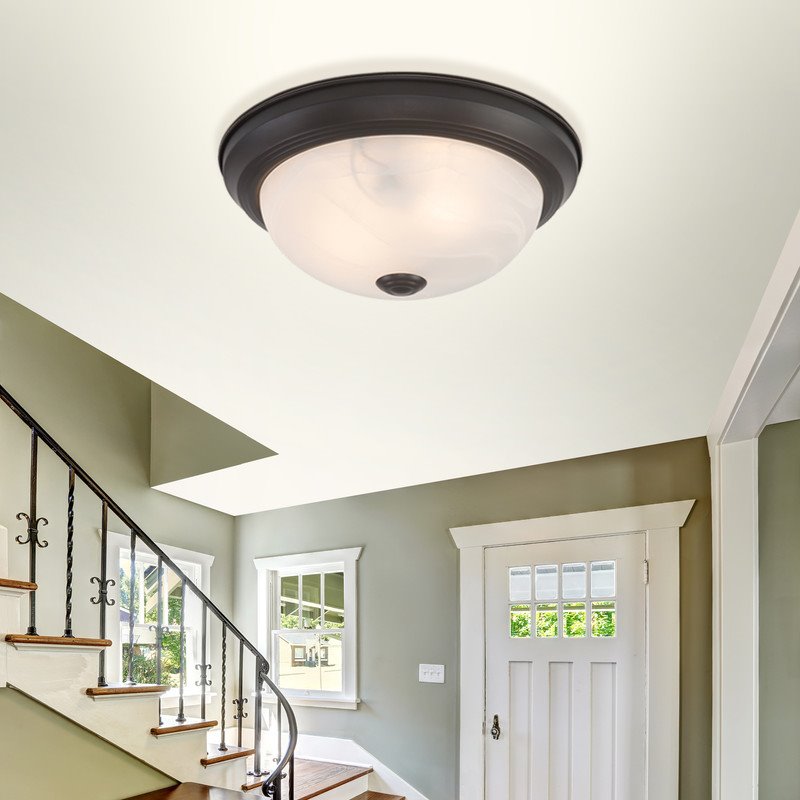 Yosemite Home Decor 2 Lights Flush Mount in Oil Rubbed Bronze with Marble Glass