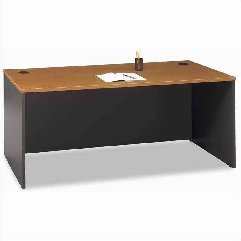 Bush Business Furniture U-Shape Wood Credenza Desk Set in Natural Cherry