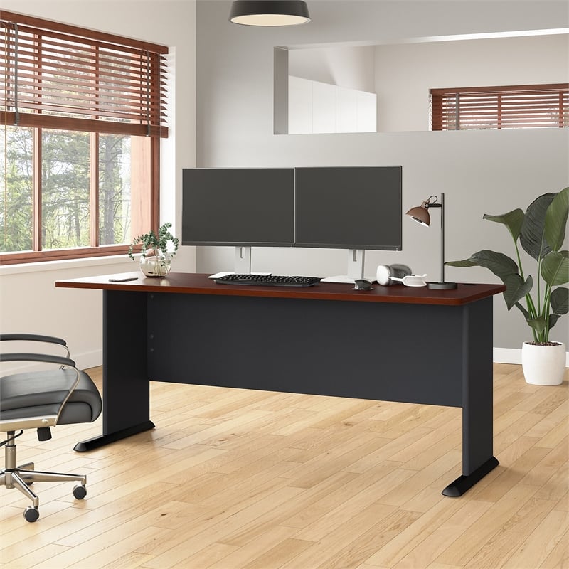 Series A 72W Office Desk in Hansen Cherry and Galaxy - Engineered Wood