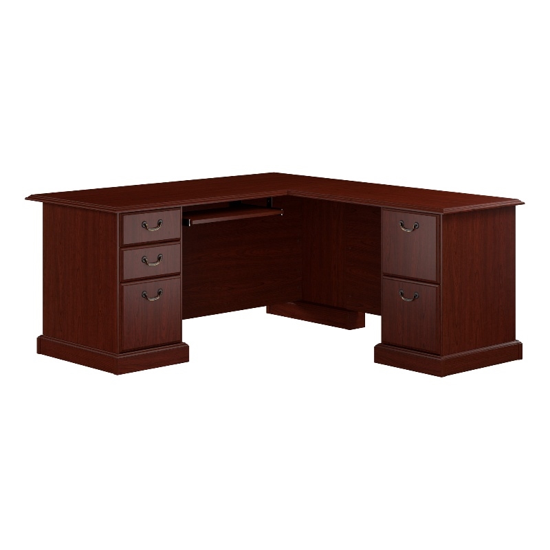 Arlington L Shaped Desk with Drawers and Keyboard Tray in Harvest Cherry