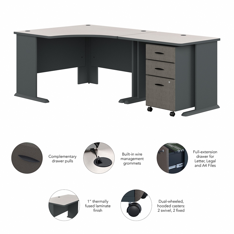 Series A 48W Corner Desk with 36W Return & Mobile File in White -Engineered Wood