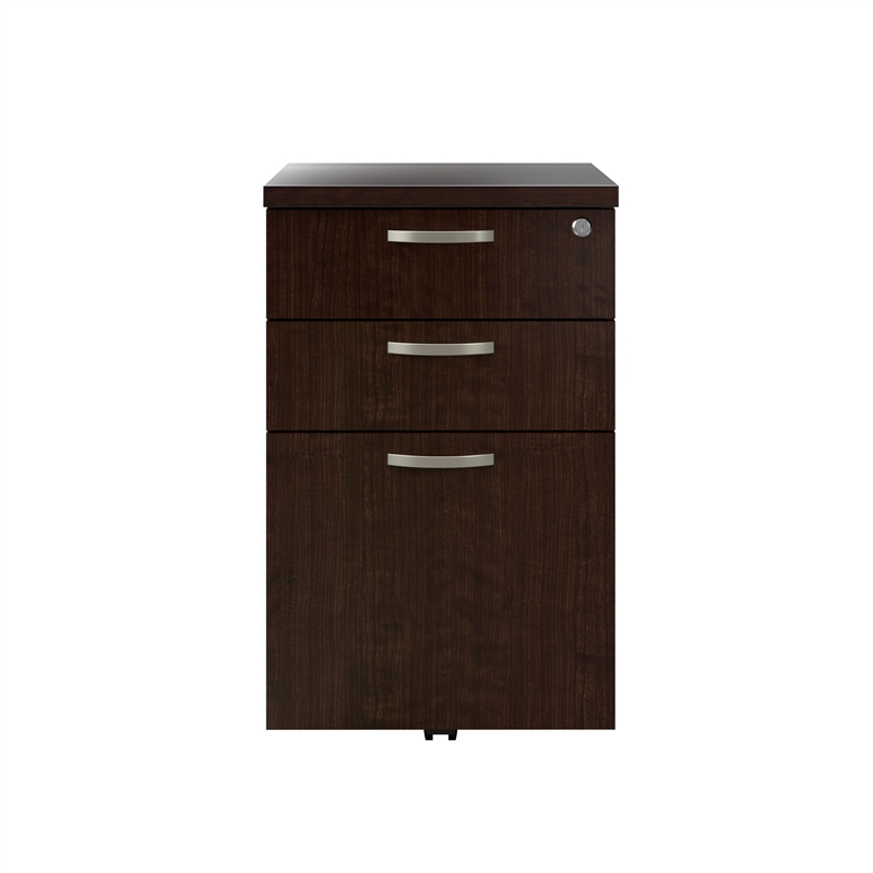Office in an Hour 3 Drawer Mobile File Cabinet in Mocha Cherry - Engineered Wood