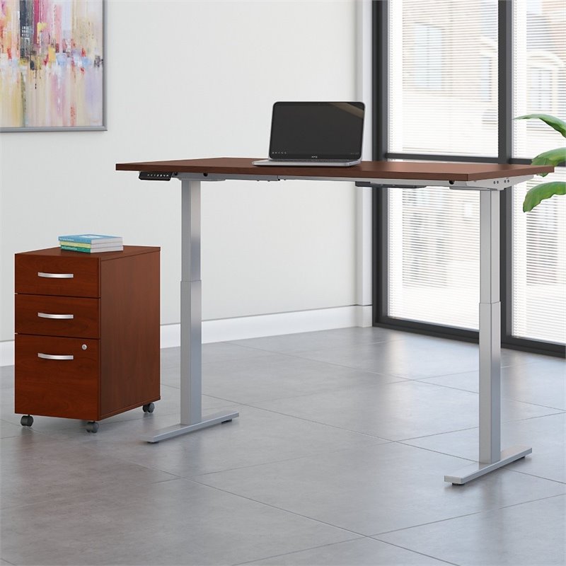 Move 60 Series 60W x 30D Adjustable Desk Set in Hansen Cherry - Engineered Wood