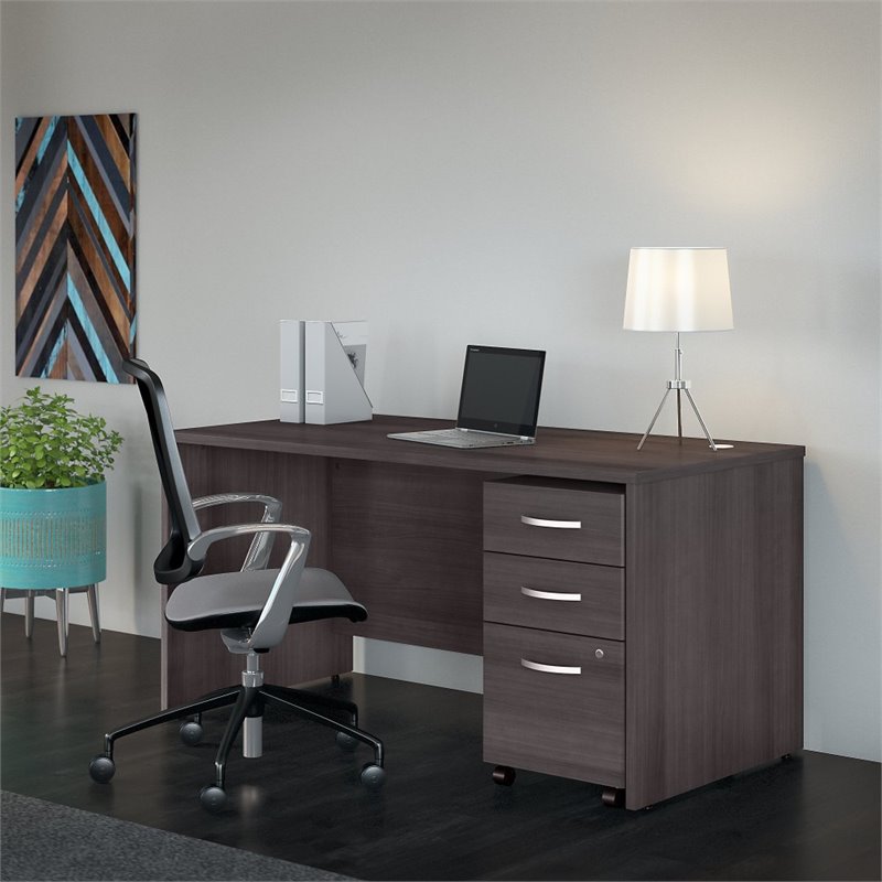 Studio C 60W Office Desk with File Cabinet in Storm Gray - Engineered Wood