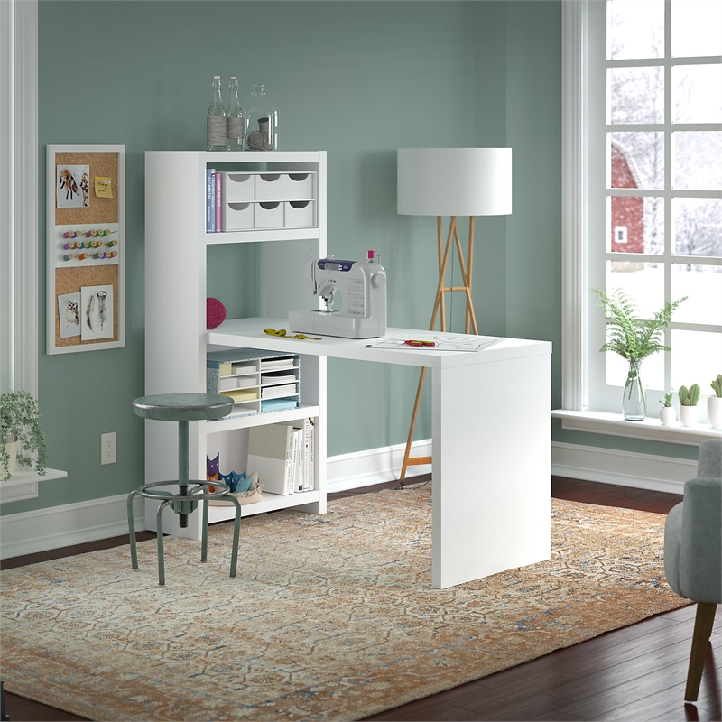 Echo 56W Craft Table in Pure White - Engineered Wood