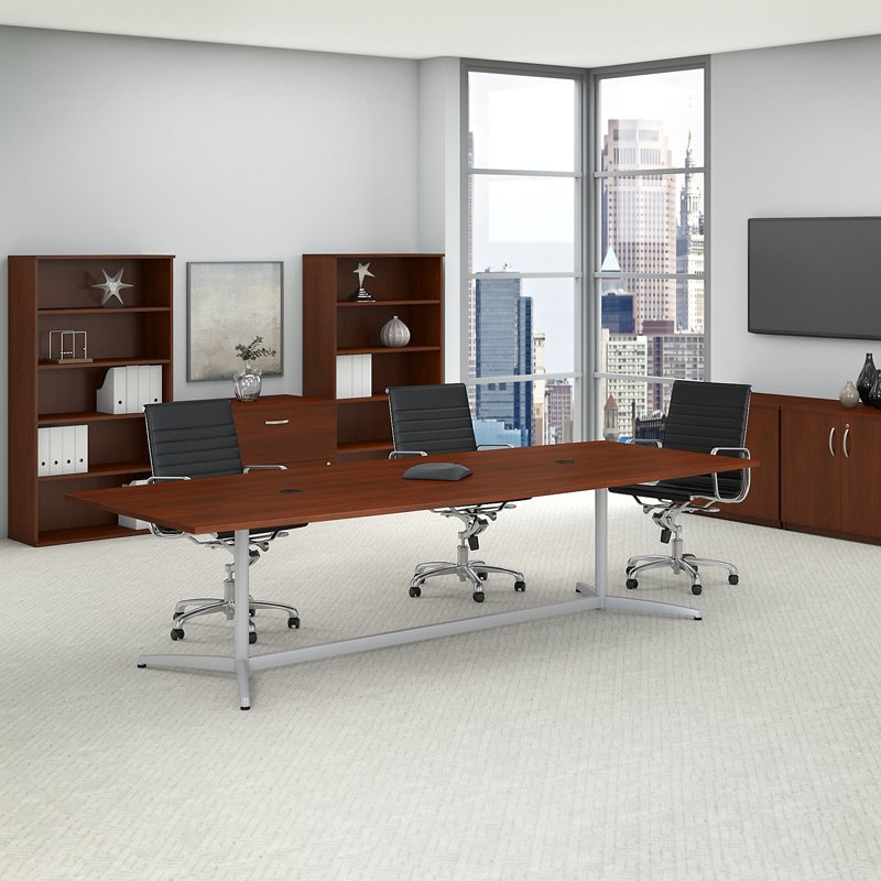 Bush Business Furniture 120W Boat Shaped Conference Table in Cherry