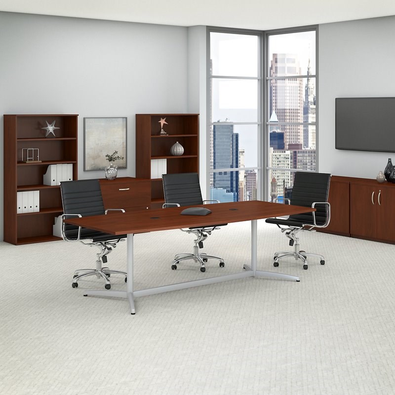 Bush Business Furniture 96W Boat Shaped Conference Table in Cherry