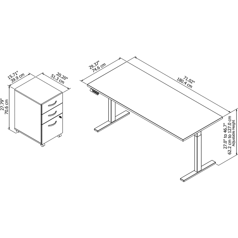 Bush Business Furniture Move 60 Series 72W x 30D Height Adjustable Desk with Storage in Gray