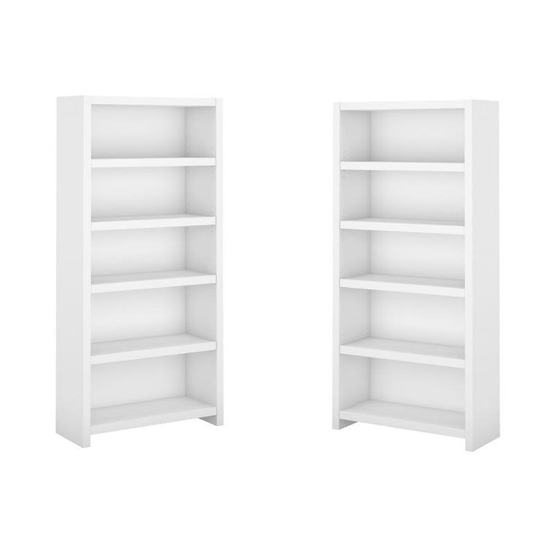 Bush Business Furniture (Set of 2) Modern 5 Shelf Bookcase in Pure White
