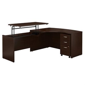 Series C 60W Left Sit to Stand L Shaped Desk Office Set in Mocha Cherry