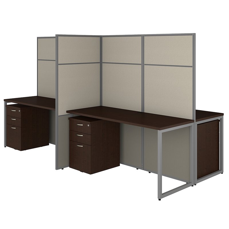 Bush Business Furniture Easy Office 60W 4 Person Cubicle Desk with File Cabinets