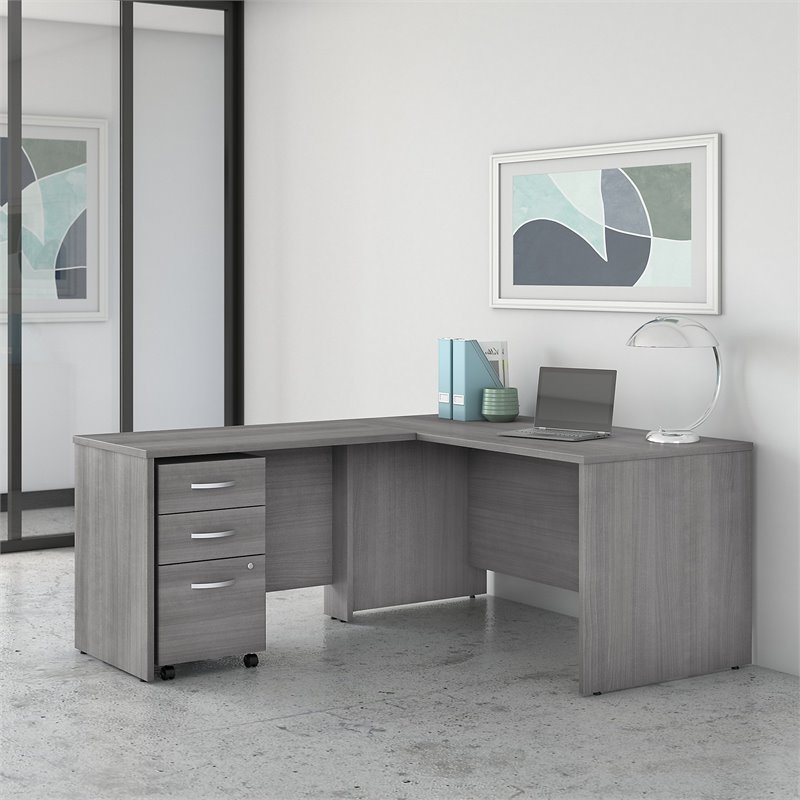 Studio C 60W L Shaped Desk with Mobile File Cabinet in Gray - Engineered Wood