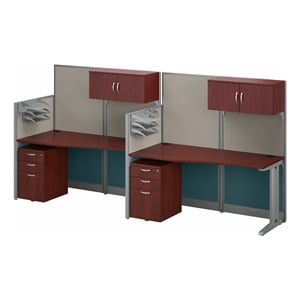 Office in an Hour 2 Person Cubicle Desk Set in Hansen Cherry - Engineered Wood
