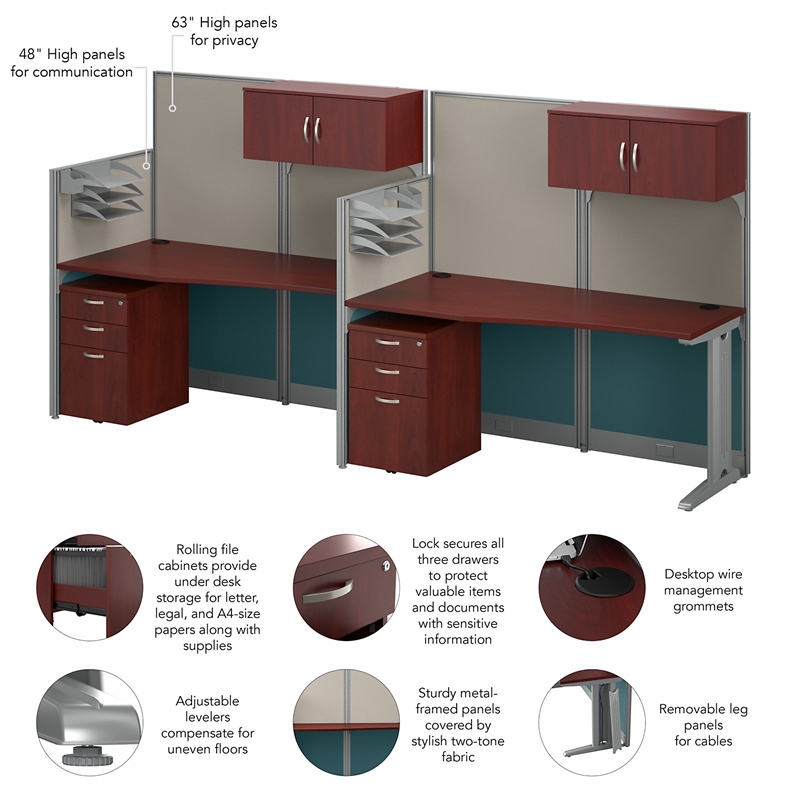 Office in an Hour 2 Person Cubicle Desk Set in Hansen Cherry - Engineered Wood