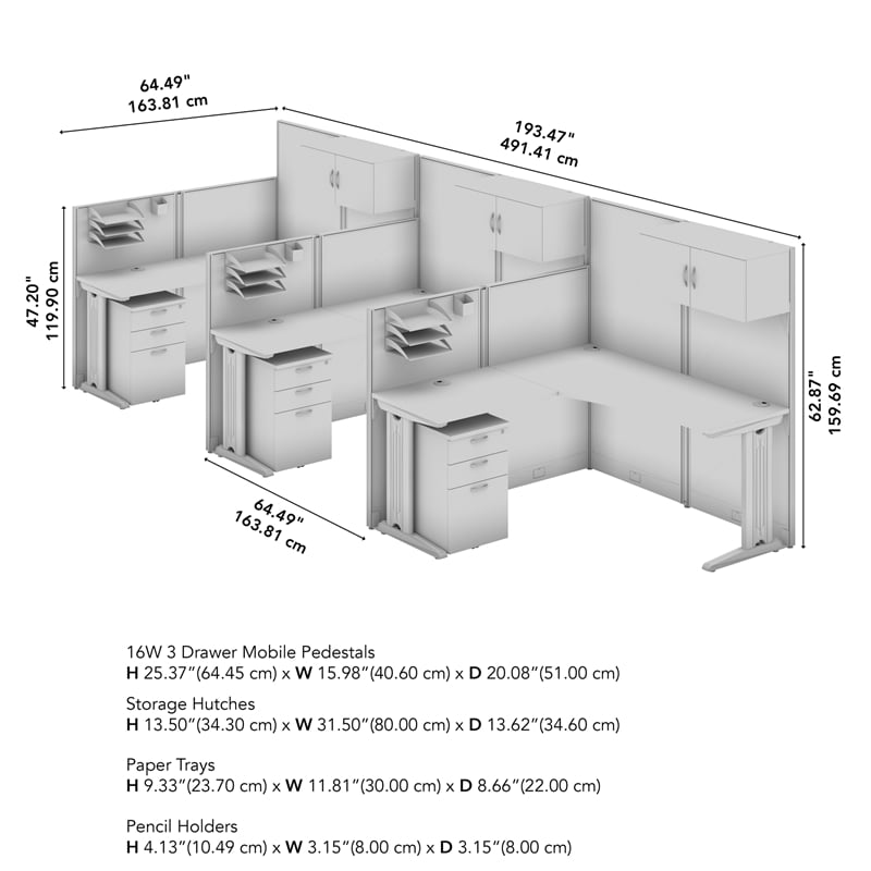 Office in an Hour 3 Person L Cubicle Desk Set in Mocha Cherry - Engineered Wood