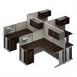 Office in an Hour 4 Person L Cubicle Desk Set in Mocha Cherry - Engineered Wood