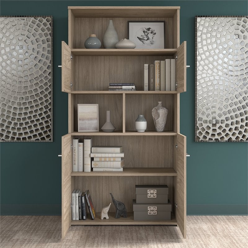 Office 500 5 Shelf Bookcase with Doors in Modern Hickory - Engineered Wood