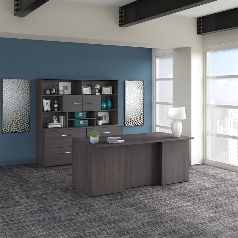 Office 500 72W Executive Desk with Storage in Storm Gray - Engineered Wood
