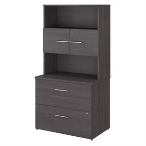 Office 500 Lateral File Cabinet with Hutch in Storm Gray - Engineered Wood
