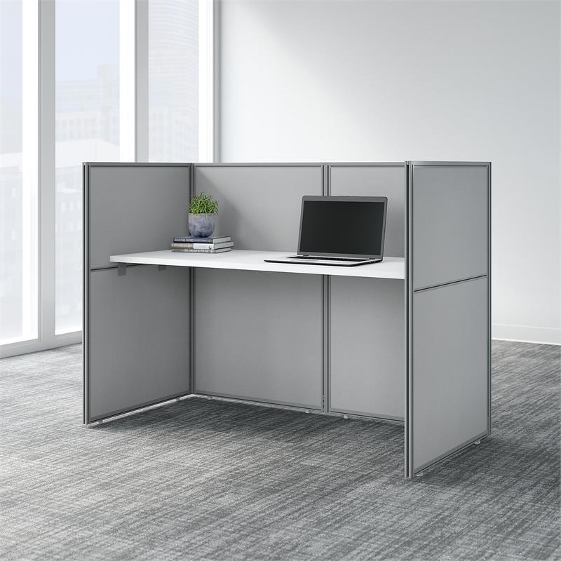 Easy Office 60W Cubicle Desk with 45H Closed Panels in White - Engineered Wood