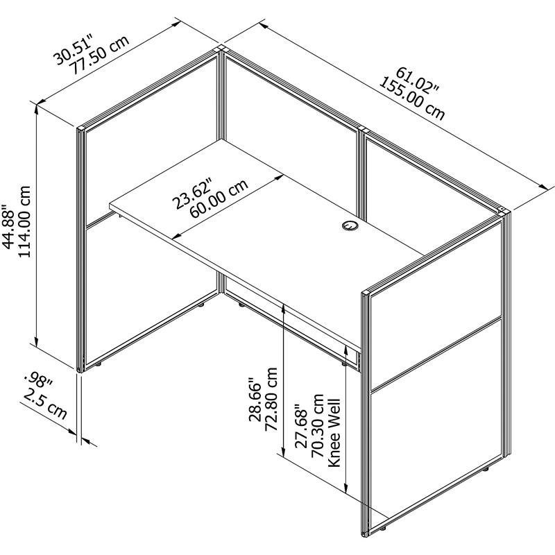 Easy Office 60W Cubicle Desk with 45H Closed Panels in White - Engineered Wood