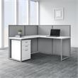 Easy Office L Shaped Desk with Drawers and 45H Panels in White - Engineered Wood
