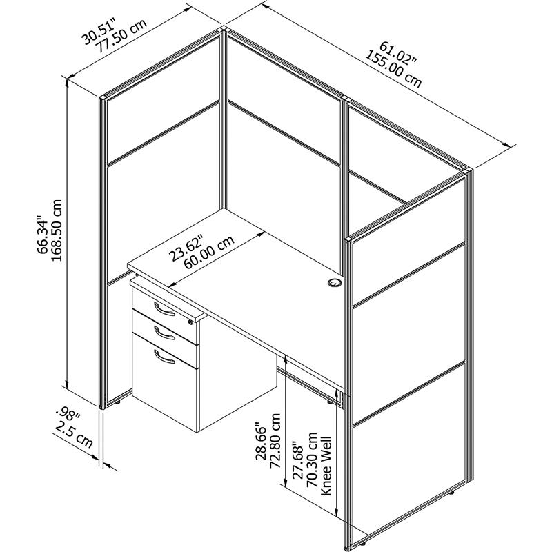 Easy Office Cubicle Desk Set with 66H Closed Panels in White - Engineered Wood