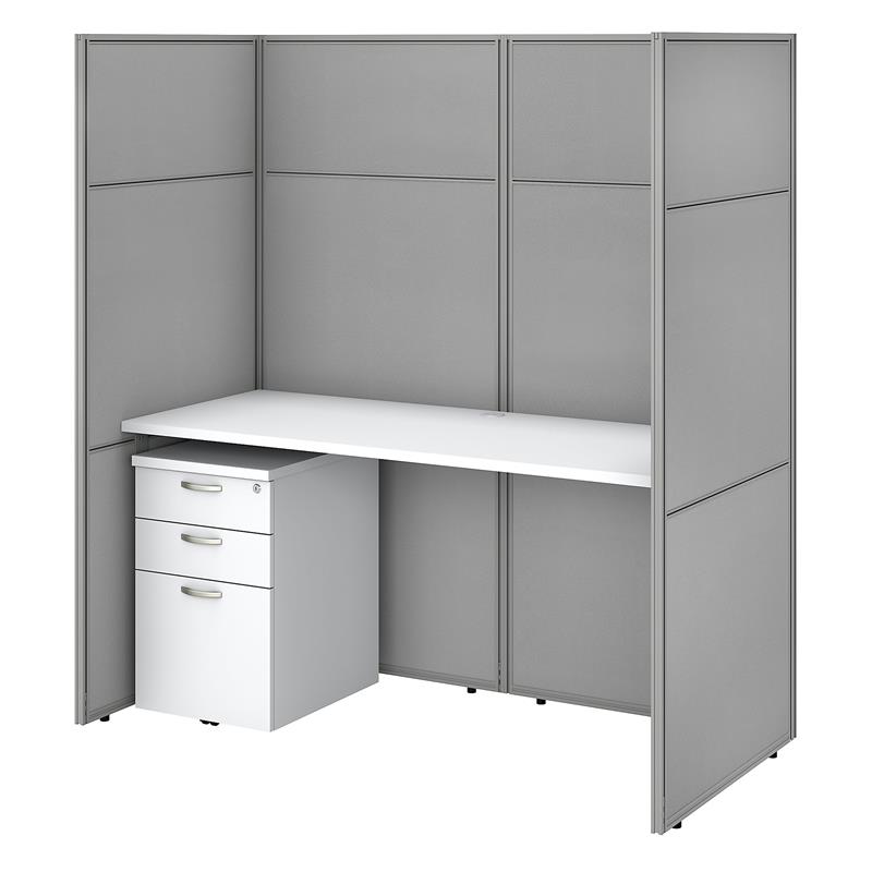 Easy Office Cubicle Desk Set with 66H Closed Panels in White - Engineered Wood