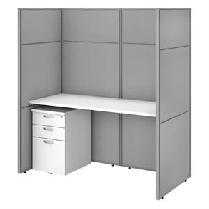 Easy Office Cubicle Desk Set with 66H Closed Panels in White - Engineered Wood