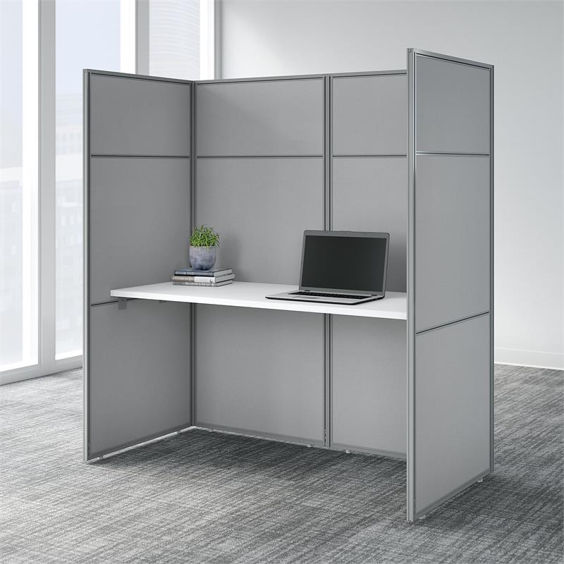 Easy Office 60W Cubicle Desk with 66H Closed Panels in White - Engineered Wood