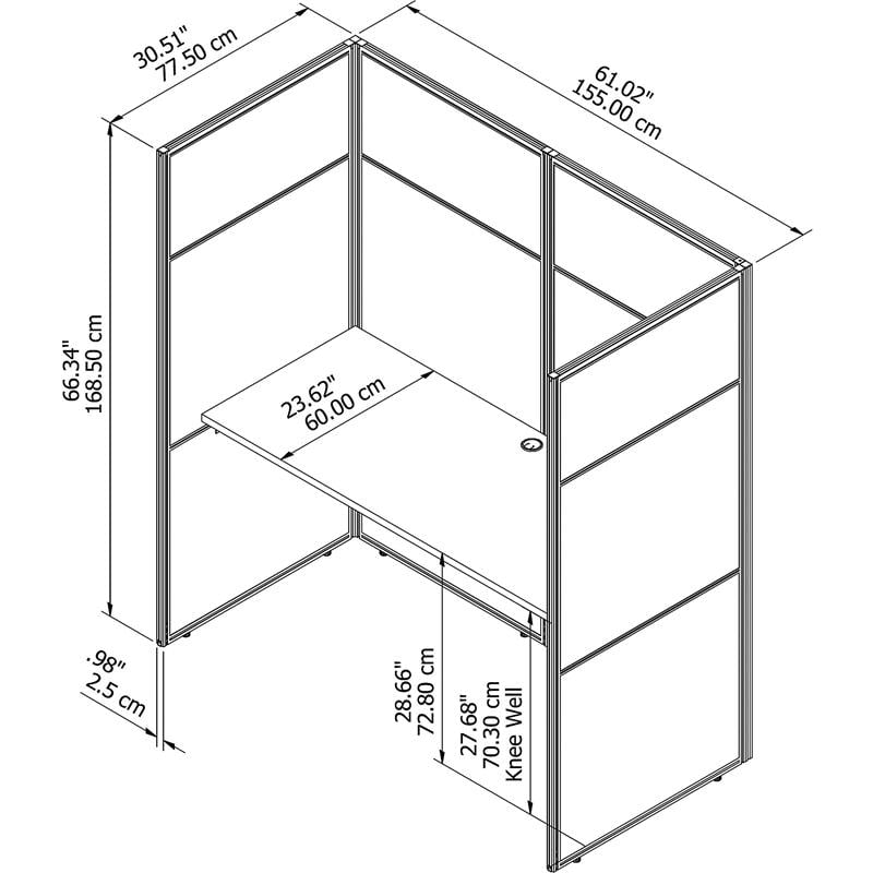 Easy Office 60W Cubicle Desk with 66H Closed Panels in White - Engineered Wood