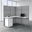 Easy Office L Shaped Desk with Drawers and 66H Panels in White - Engineered Wood