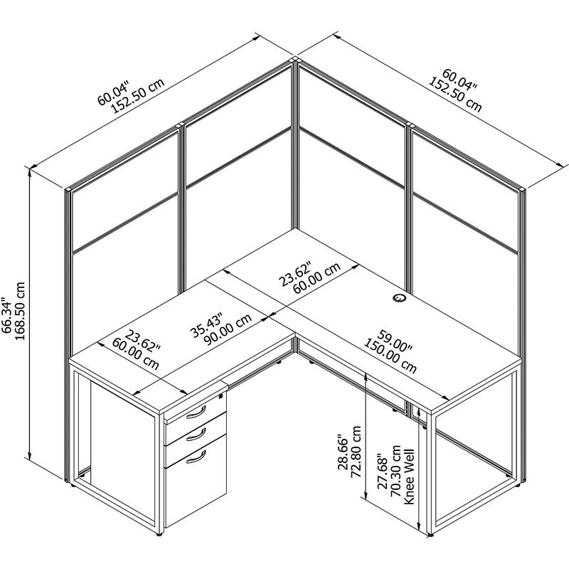 Easy Office L Shaped Desk with Drawers and 66H Panels in White - Engineered Wood