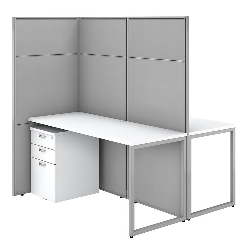 Easy Office 2 Person Desk with Drawers and 66H Panels in White - Engineered Wood