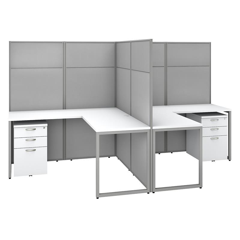 Easy Office 2 Person L Desk with Drawers & 66H Panels in White - Engineered Wood