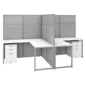 Easy Office 2 Person L Desk with Drawers & 66H Panels in White - Engineered Wood