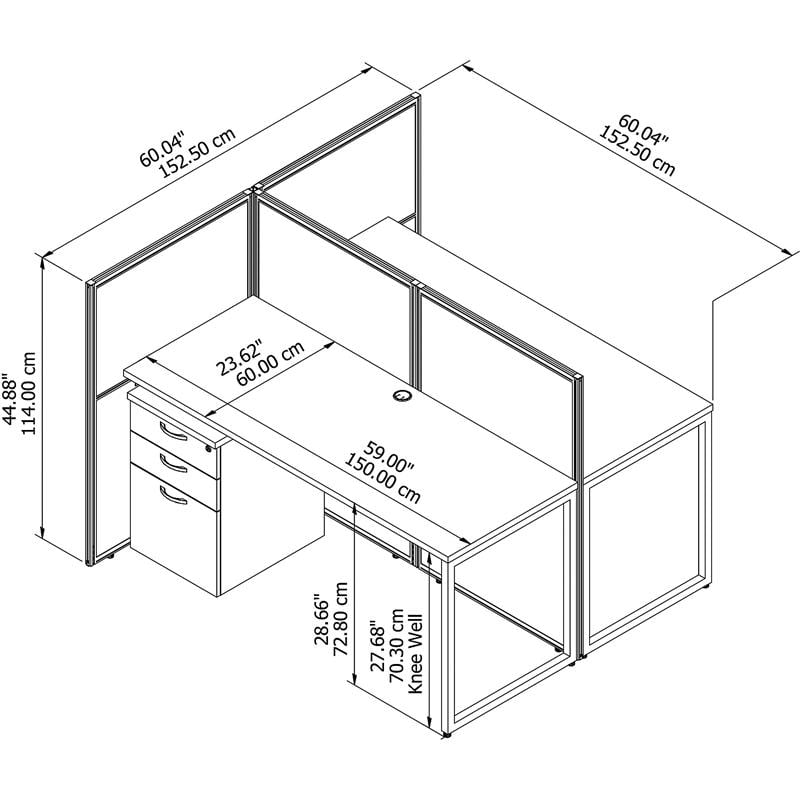 Easy Office 2 Person Desk with Drawers and 45H Panels in White - Engineered Wood