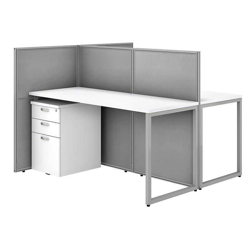 Easy Office 2 Person Desk with Drawers and 45H Panels in White - Engineered Wood