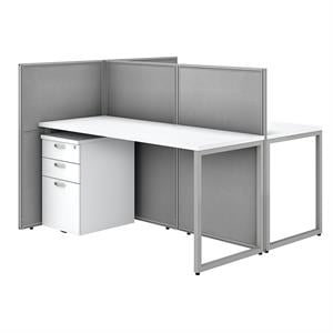 Easy Office 2 Person Desk with Drawers and 45H Panels in White - Engineered Wood