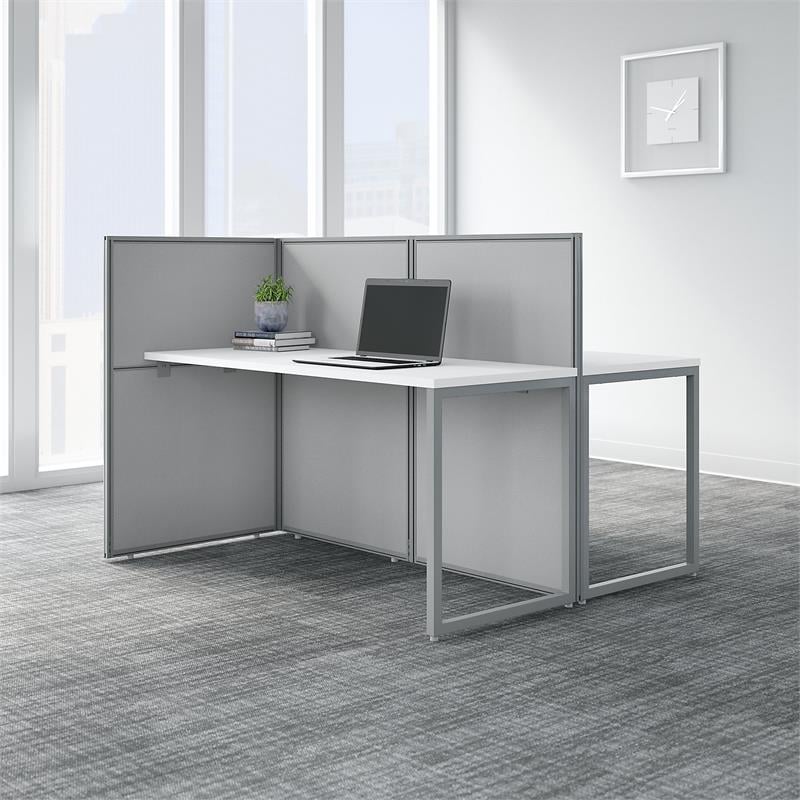 Easy Office 60W 2 Person Cubicle Desk with 45H Panels in White - Engineered Wood
