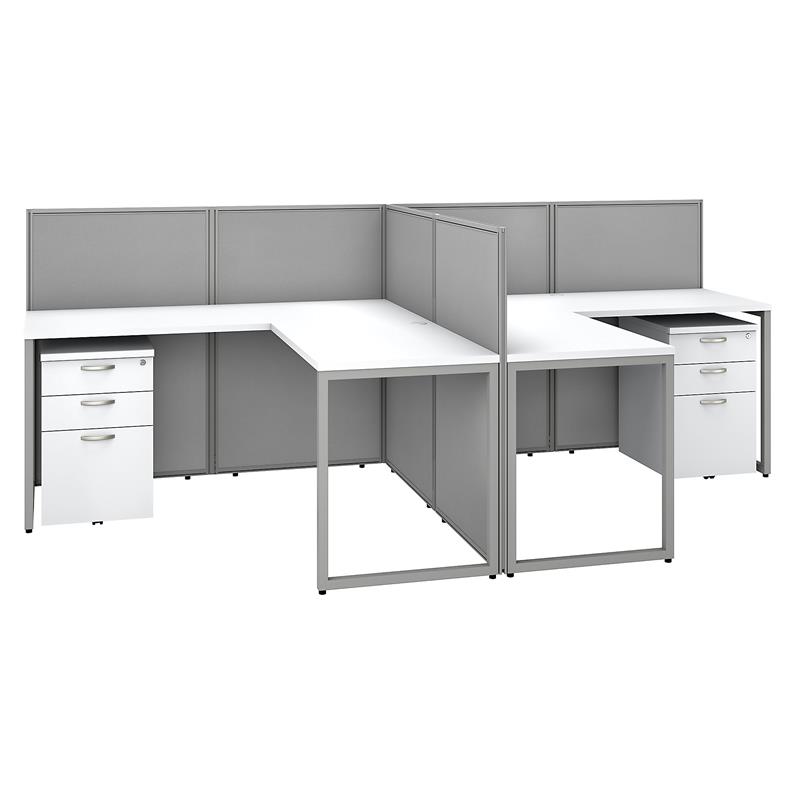 Easy Office 2 Person L Desk with Drawers & 45H Panels in White - Engineered Wood