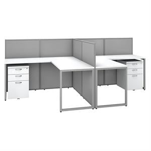 Easy Office 2 Person L Desk with Drawers & 45H Panels in White - Engineered Wood