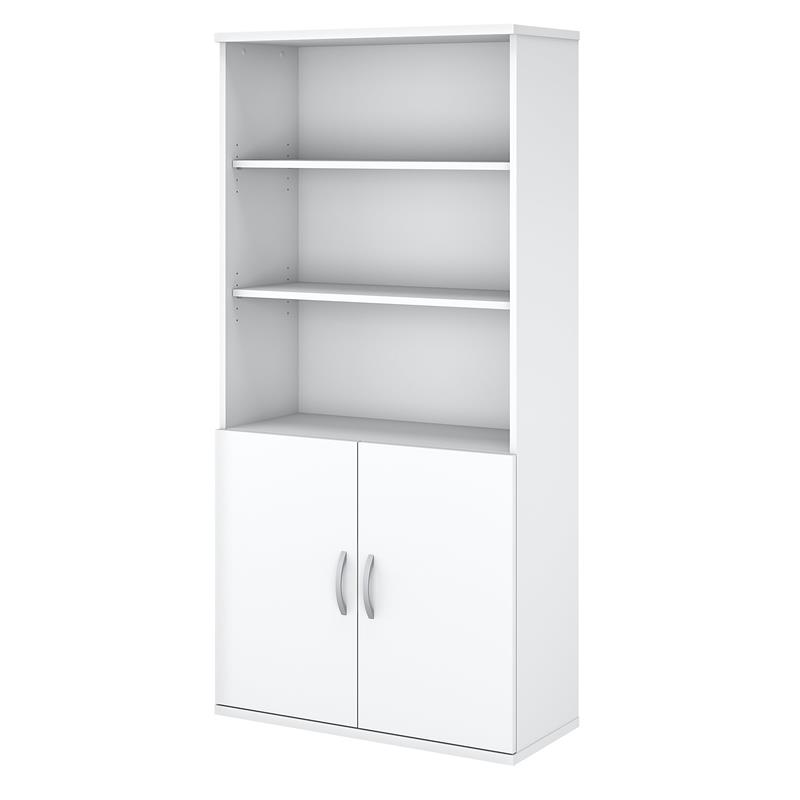 Easy Office 5 Shelf Bookcase with Doors in Pure White - Engineered Wood