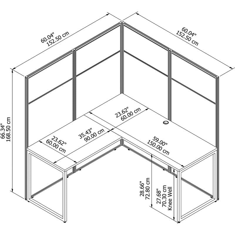 Easy Office 60W L Shaped Cubicle Desk with 66H Panels in White - Engineered Wood
